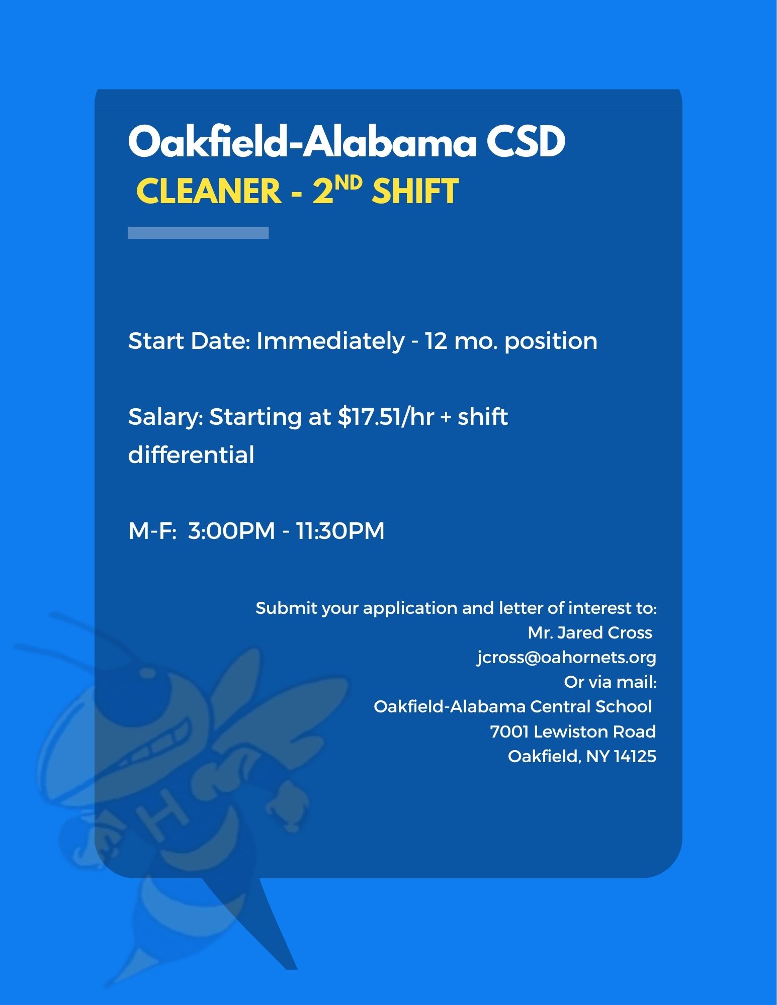 NOW HIRING - Custodial Worker - 2nd Shift