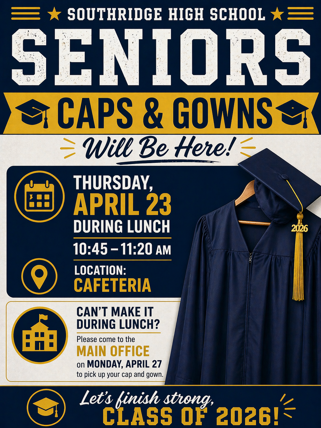 Cap and Gown pick-up is tomorrow!