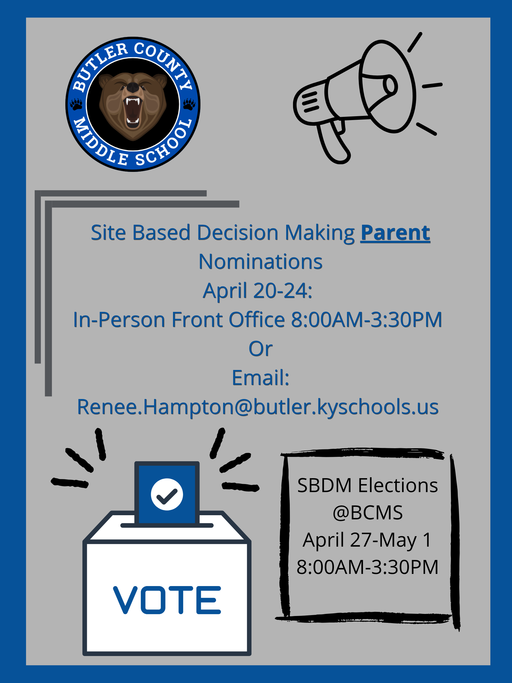 2026-2027 BCMS Parent SBDM Parent Nomination and Elections