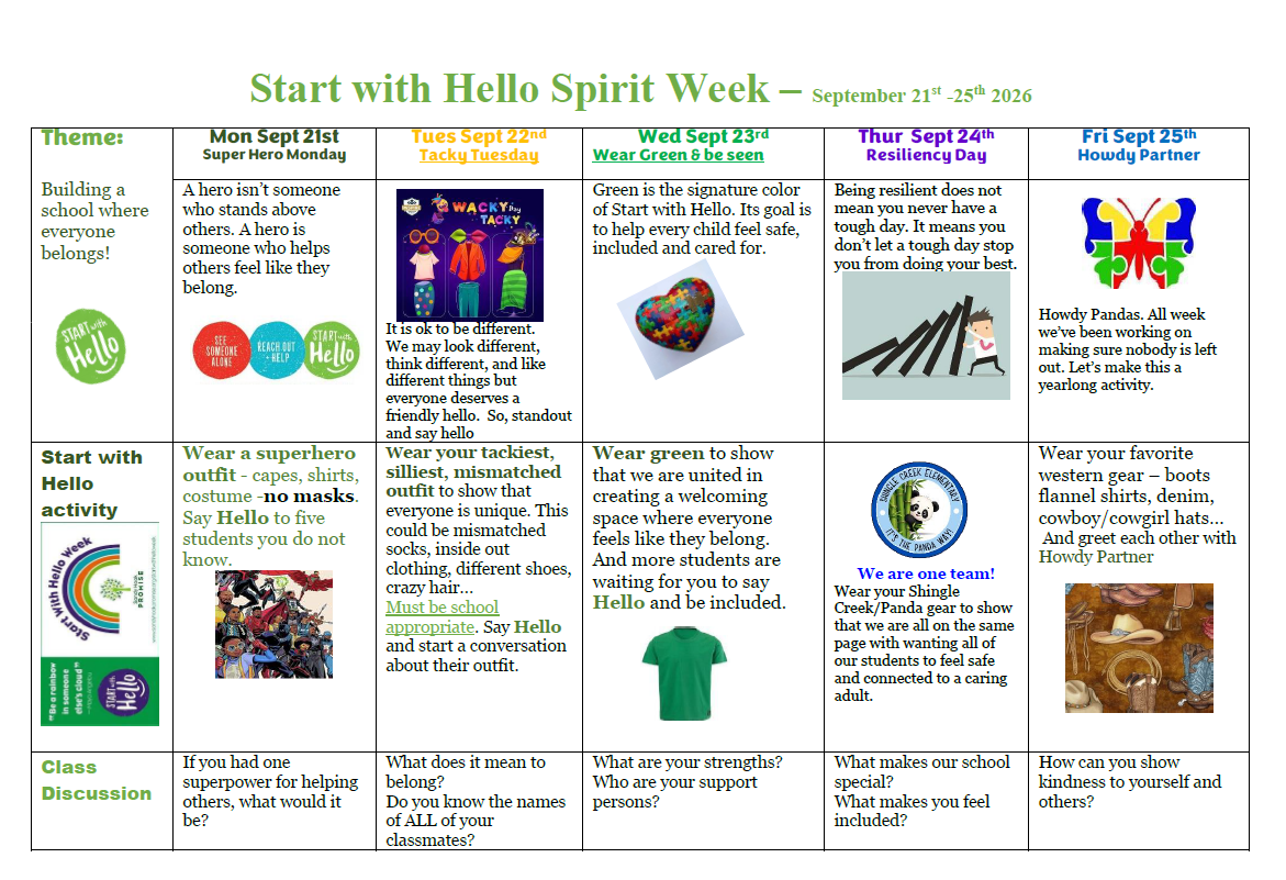 Start with Hello Week Sept. 21 - 25