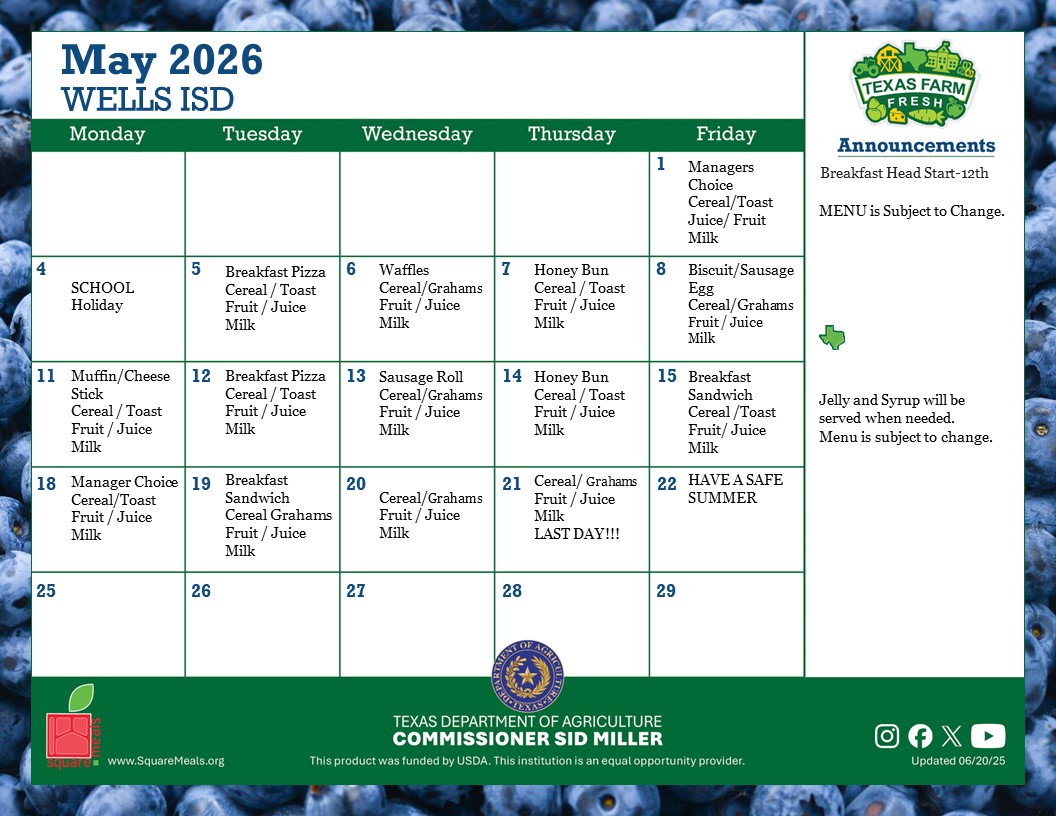 May Cafeteria Menu