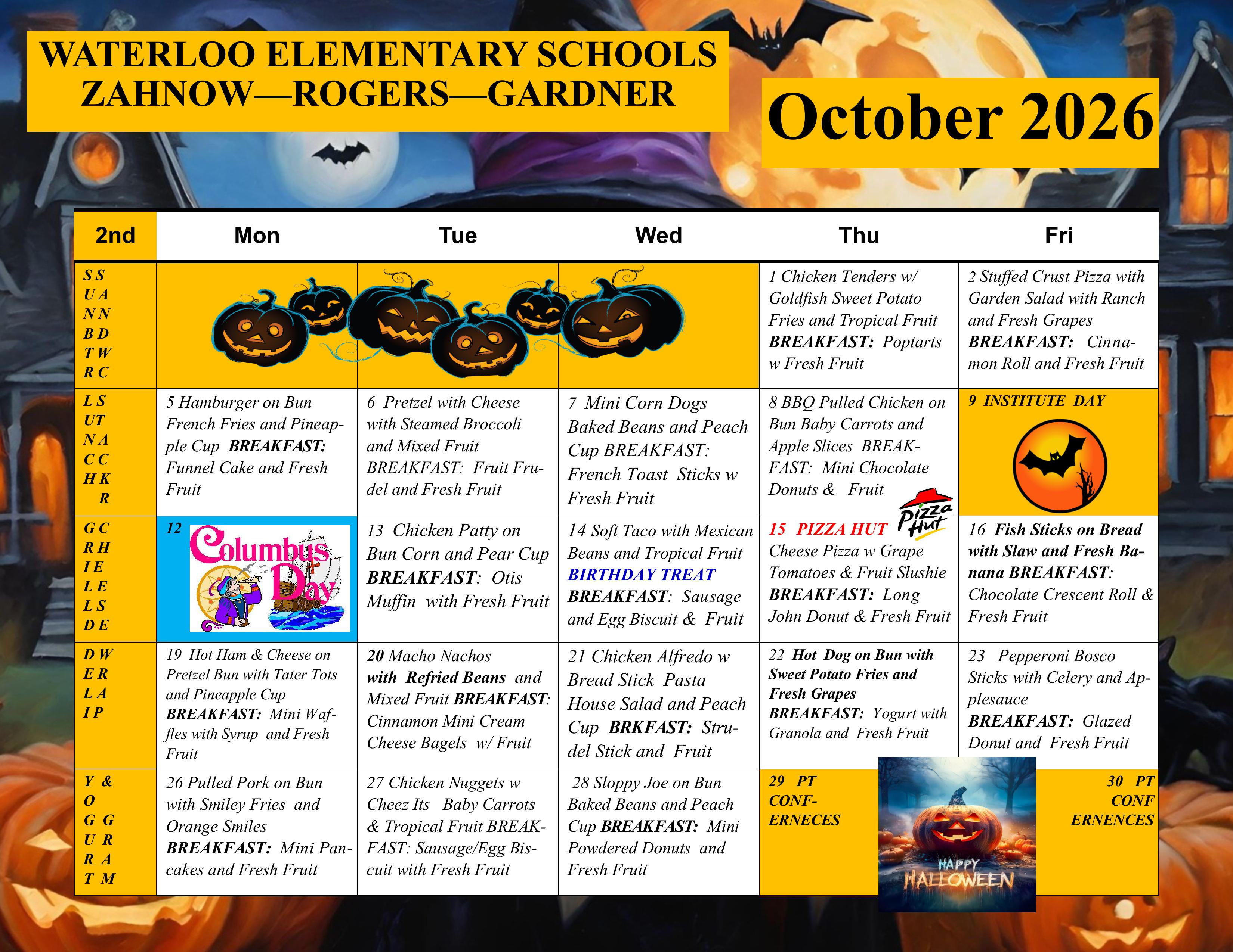 October Lunch Menu 