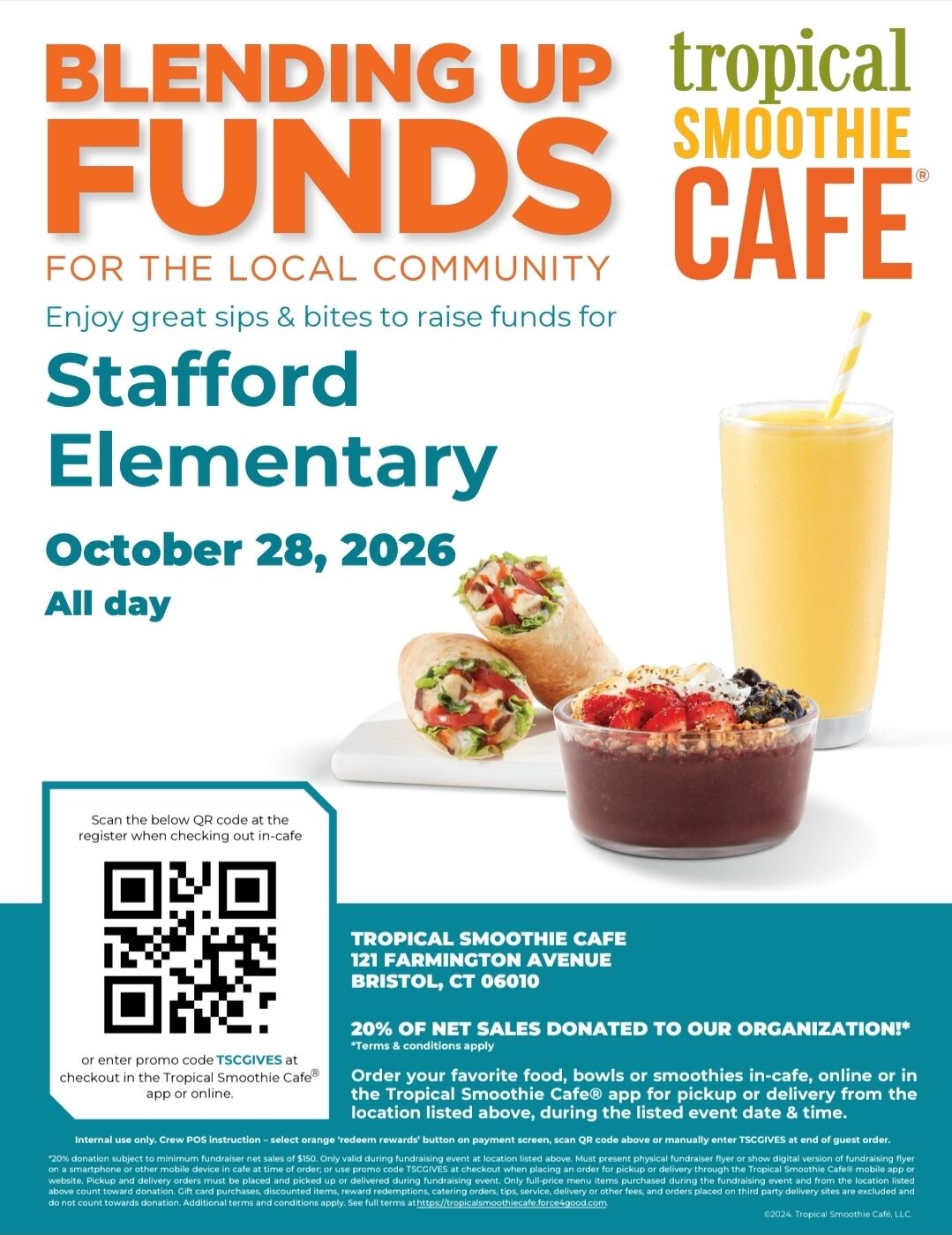 🌴☀️Stafford PTO Fundraiser at Tropical Smoothie Cafe! ☀️🌴