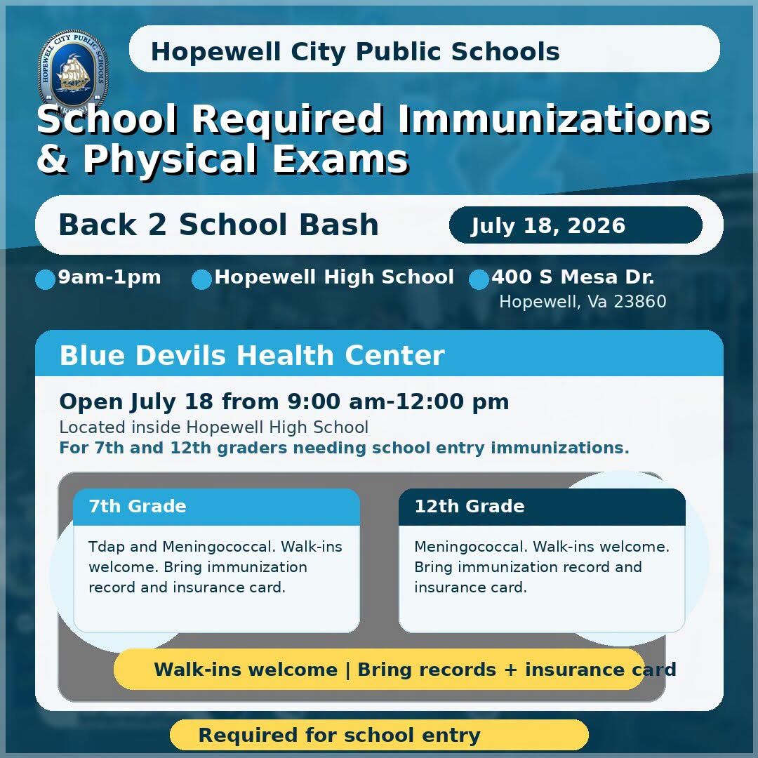School-required immunizations will be available at the Blue Devils Health Center 