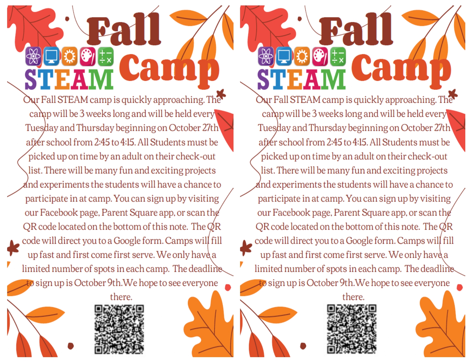 Fall STEAM camp sign up