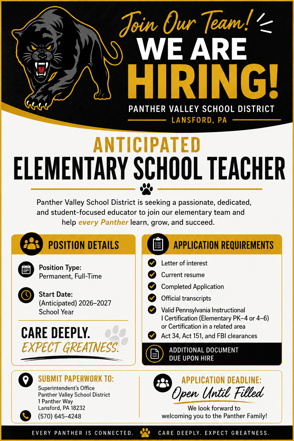 Anticipated Job Openings - Elementary Teacher and Supervisor of Special Education