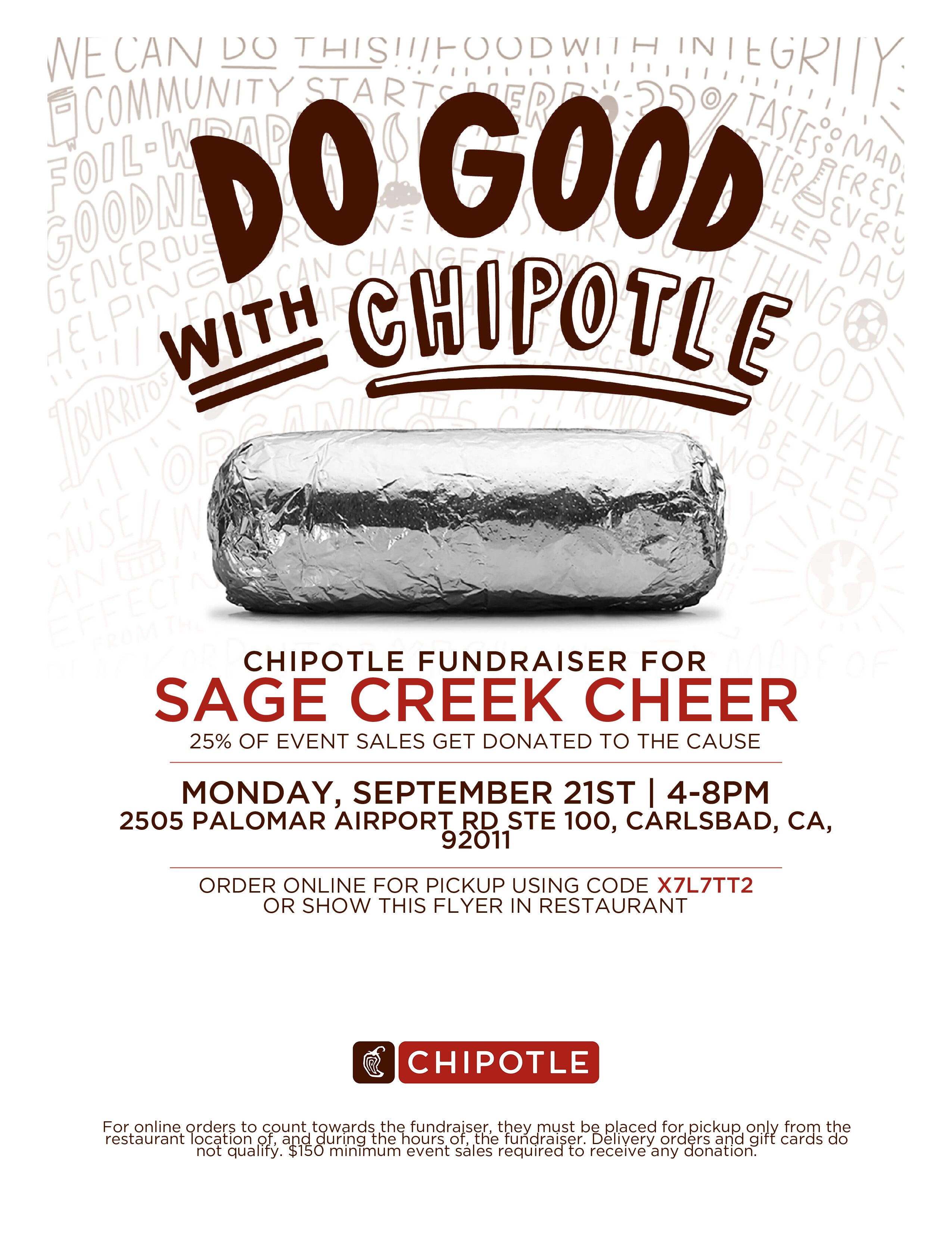 Support Sage Creek Cheer @ Chipotle Mon 9/21 4-8PM