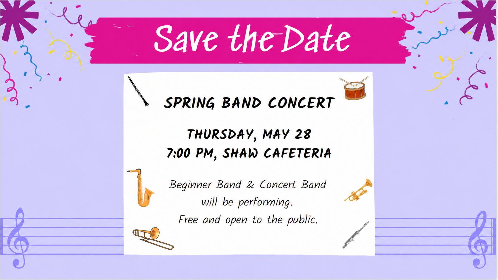 Shaw Spring Band Concert Tomorrow! 