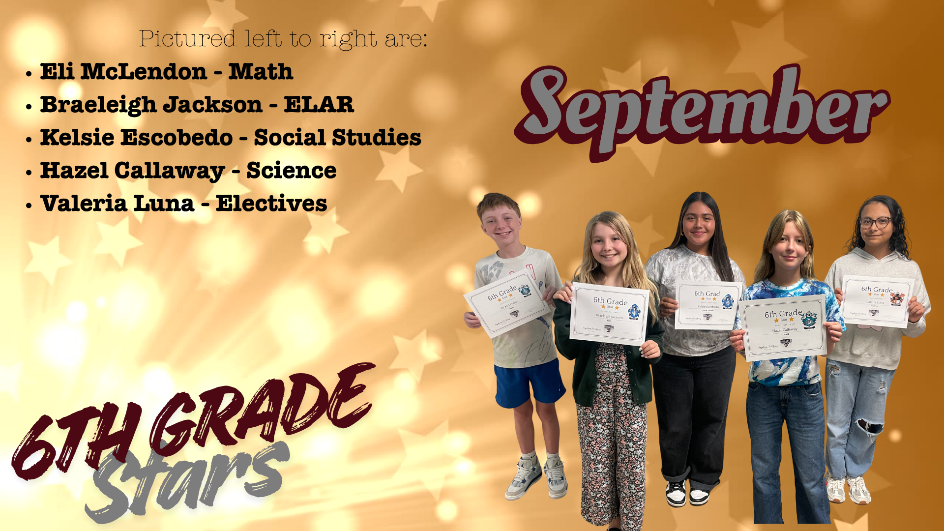 6th grade stars for September