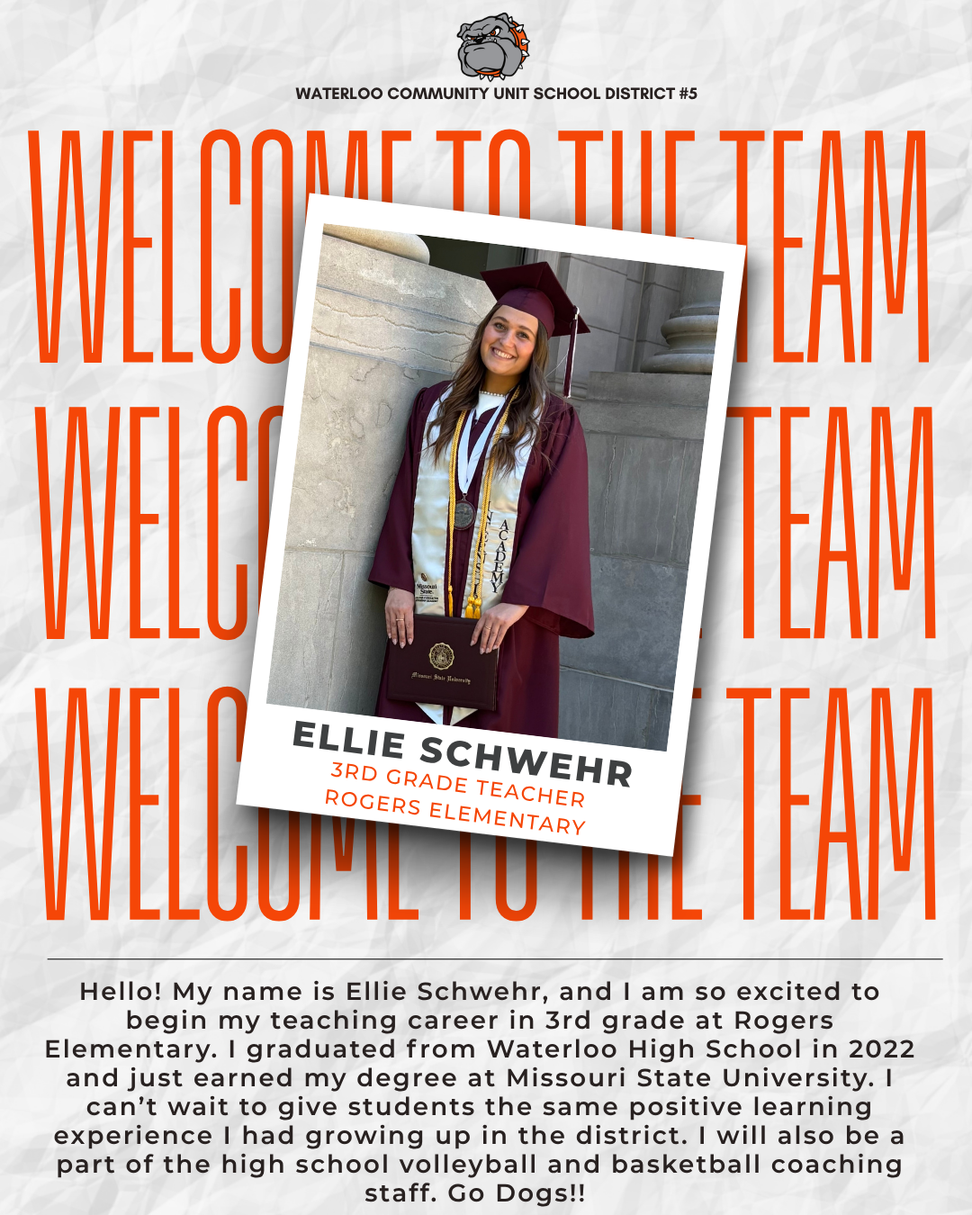 Welcome, Ms. Schwehr!