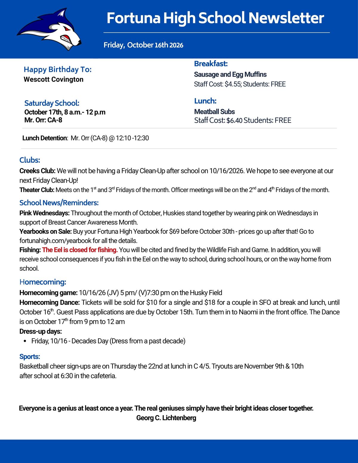 Bulletin 10/16/2026