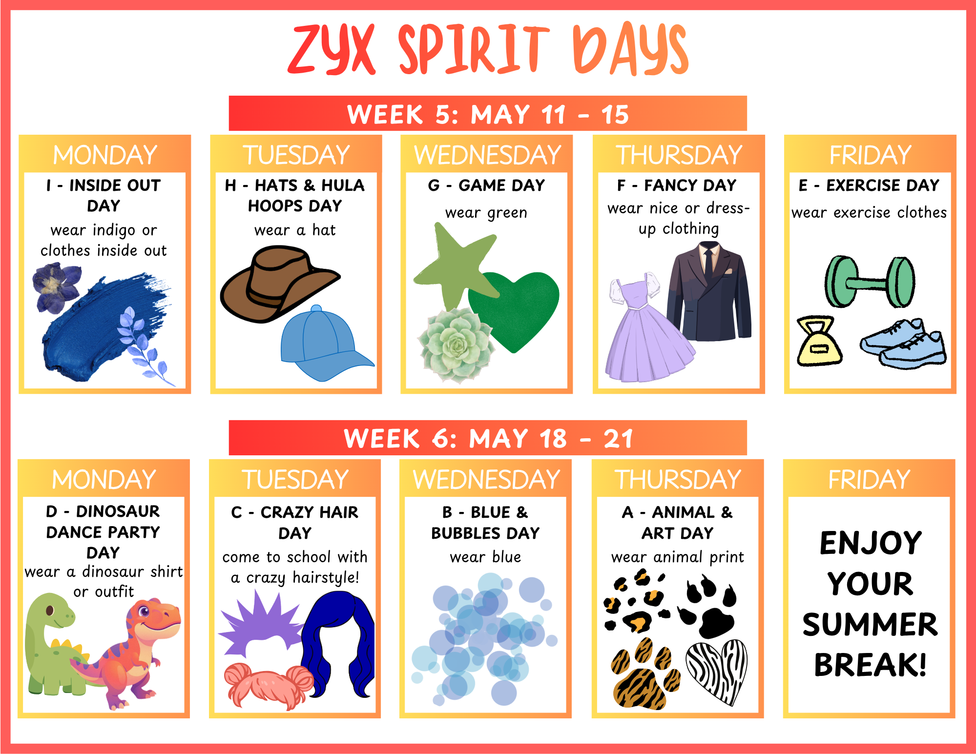 Spirit Days - Last 2 Weeks of School!