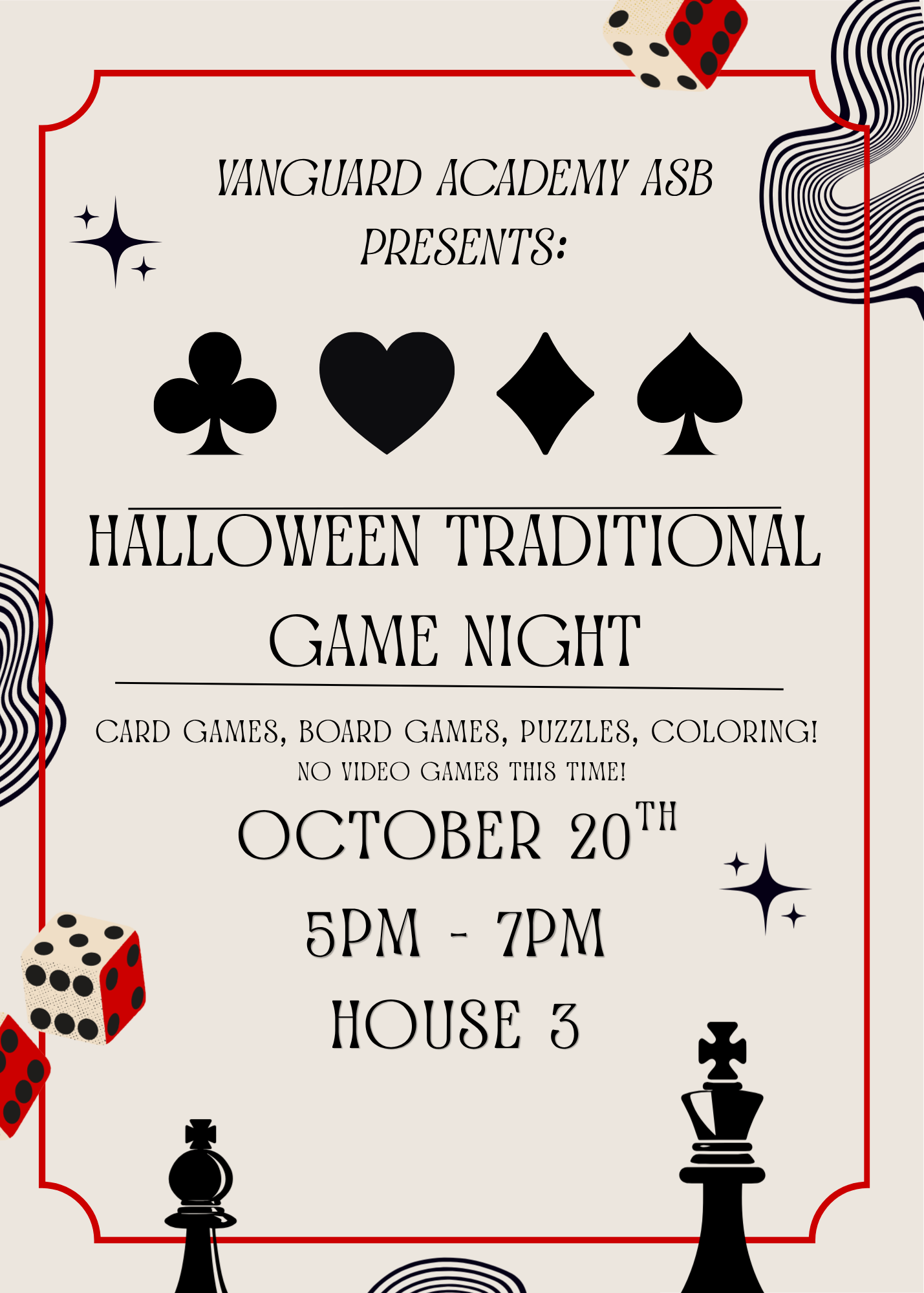 🎃🎲 Vanguard Academy ASB Presents: Halloween Traditional Game Night! 🃏♟️