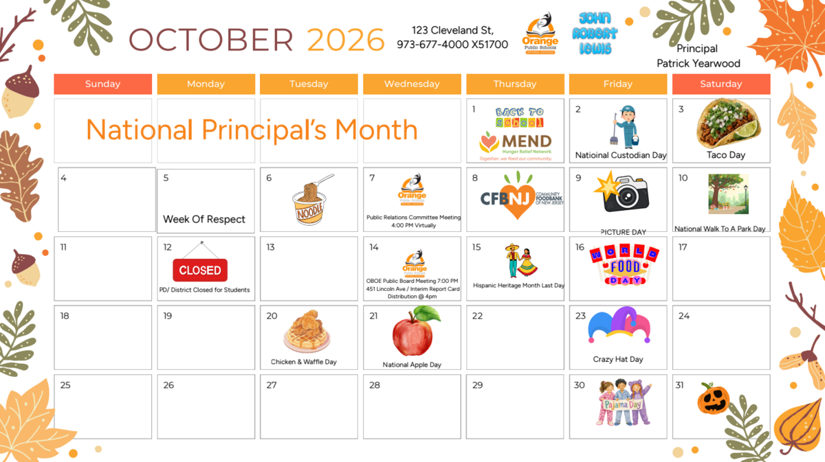 Upcoming October Calendar