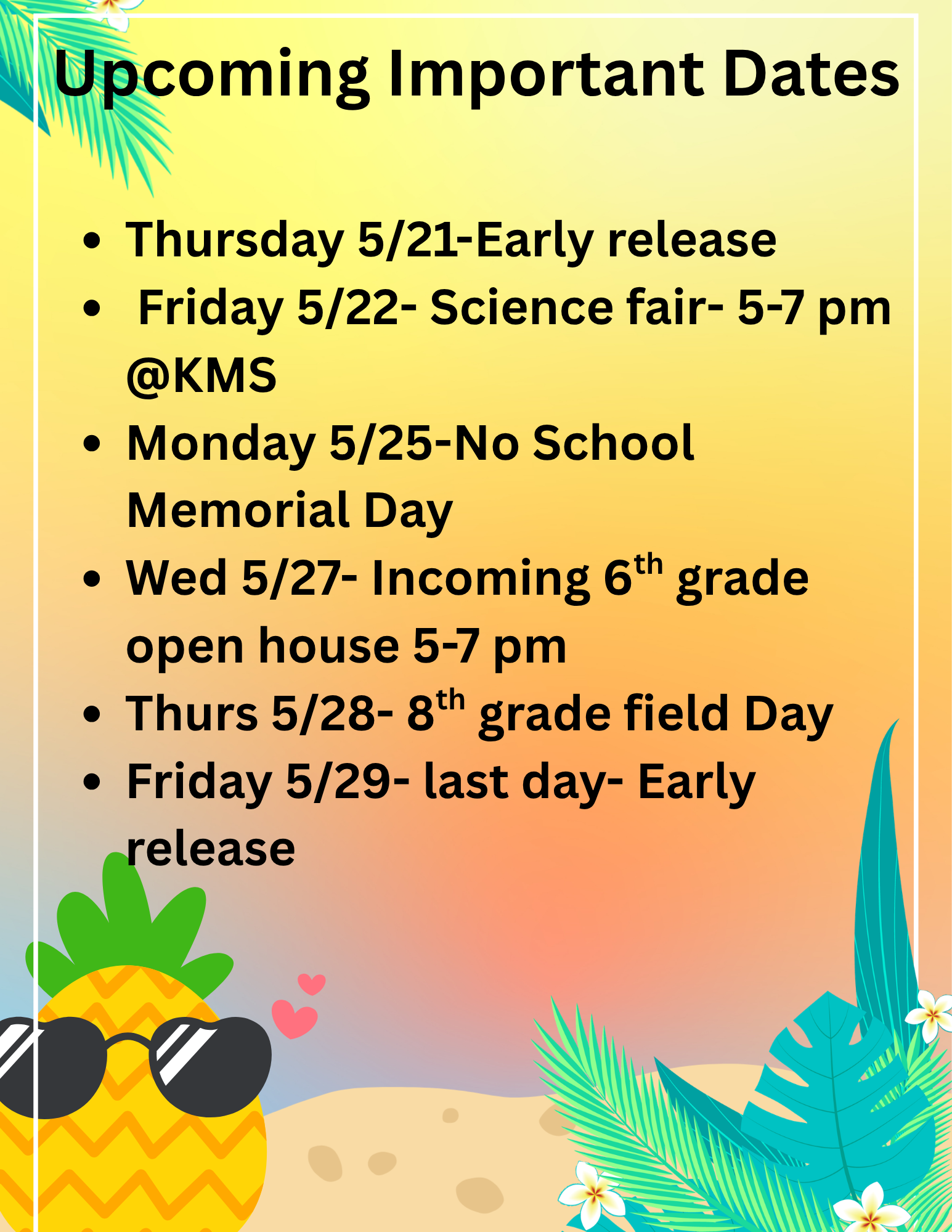 Important upcoming dates