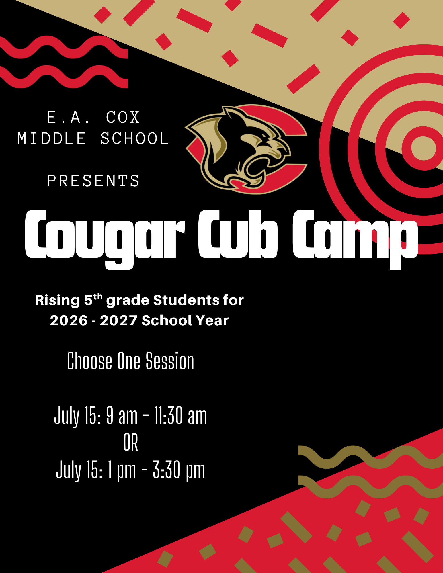 Cougar Cub Camp Update for Rising 5th Graders 🐾