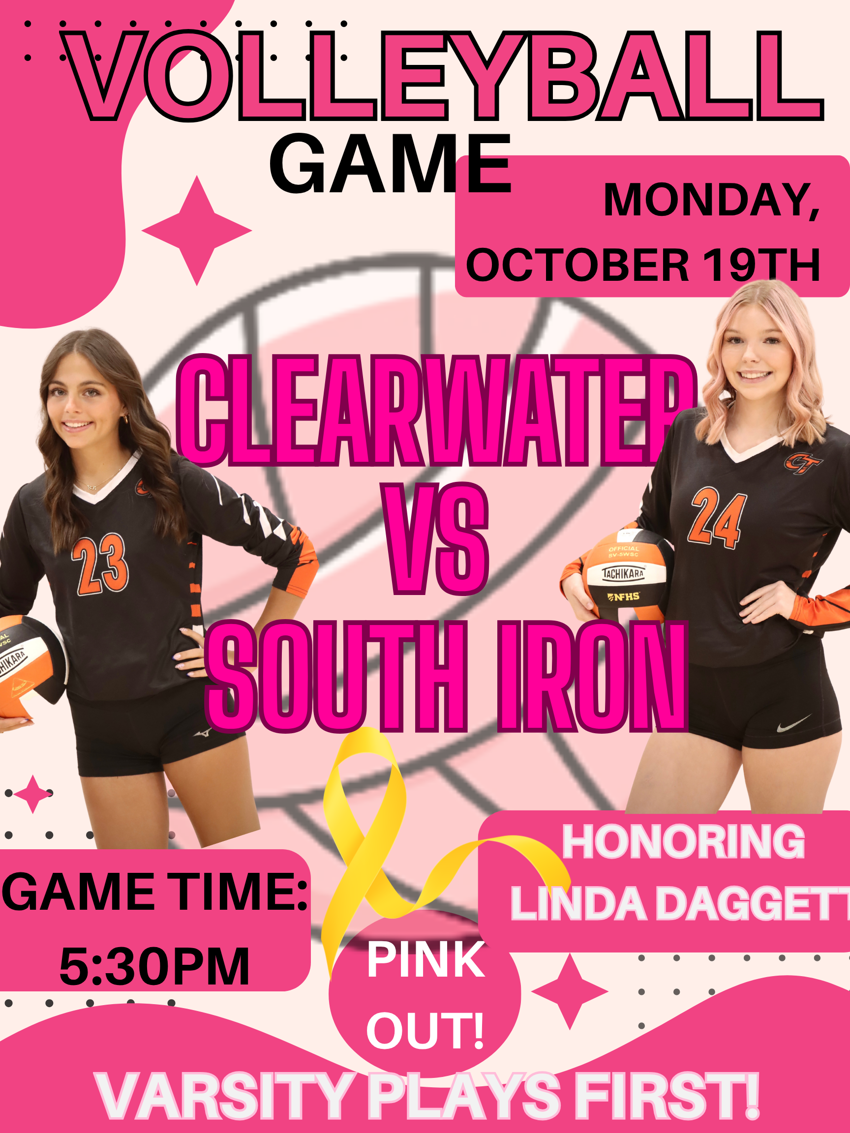 Last home Volleyball + Pink Out! Game- Monday 10/19/26