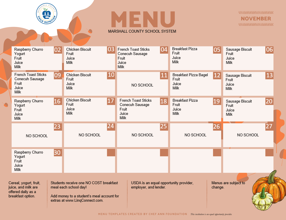 November 2026 Menus