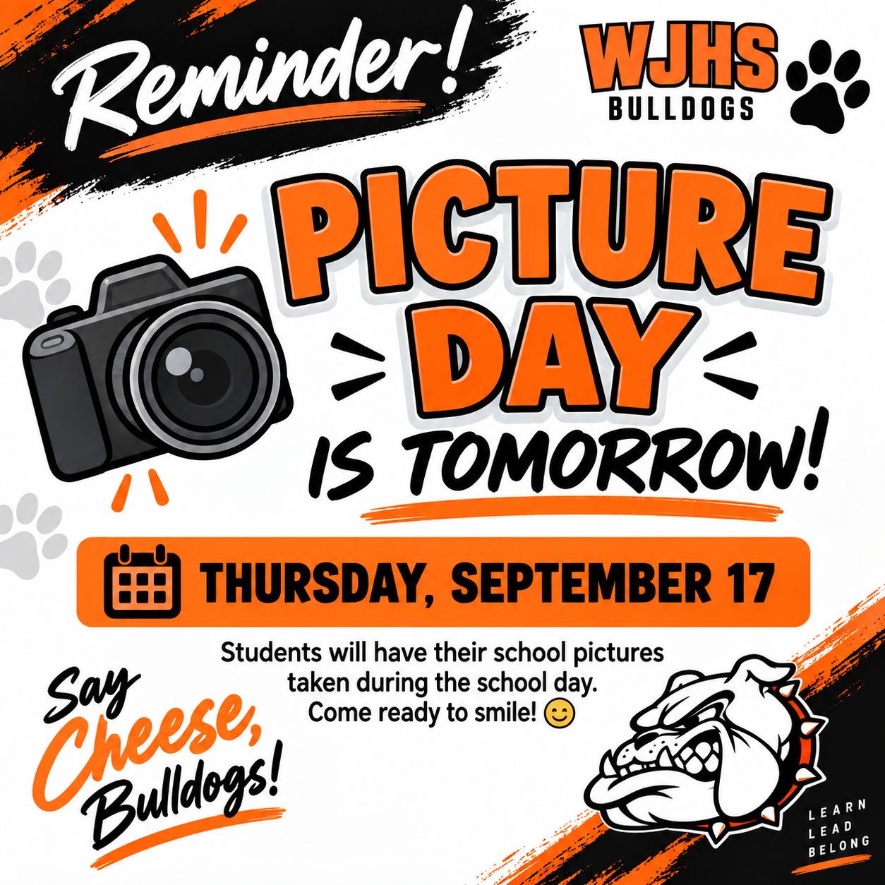 📸 Reminder: Picture Day is Tomorrow!