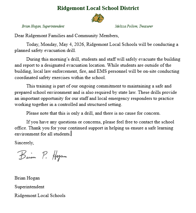 5-4-26 Evacuation Drill TODAY
