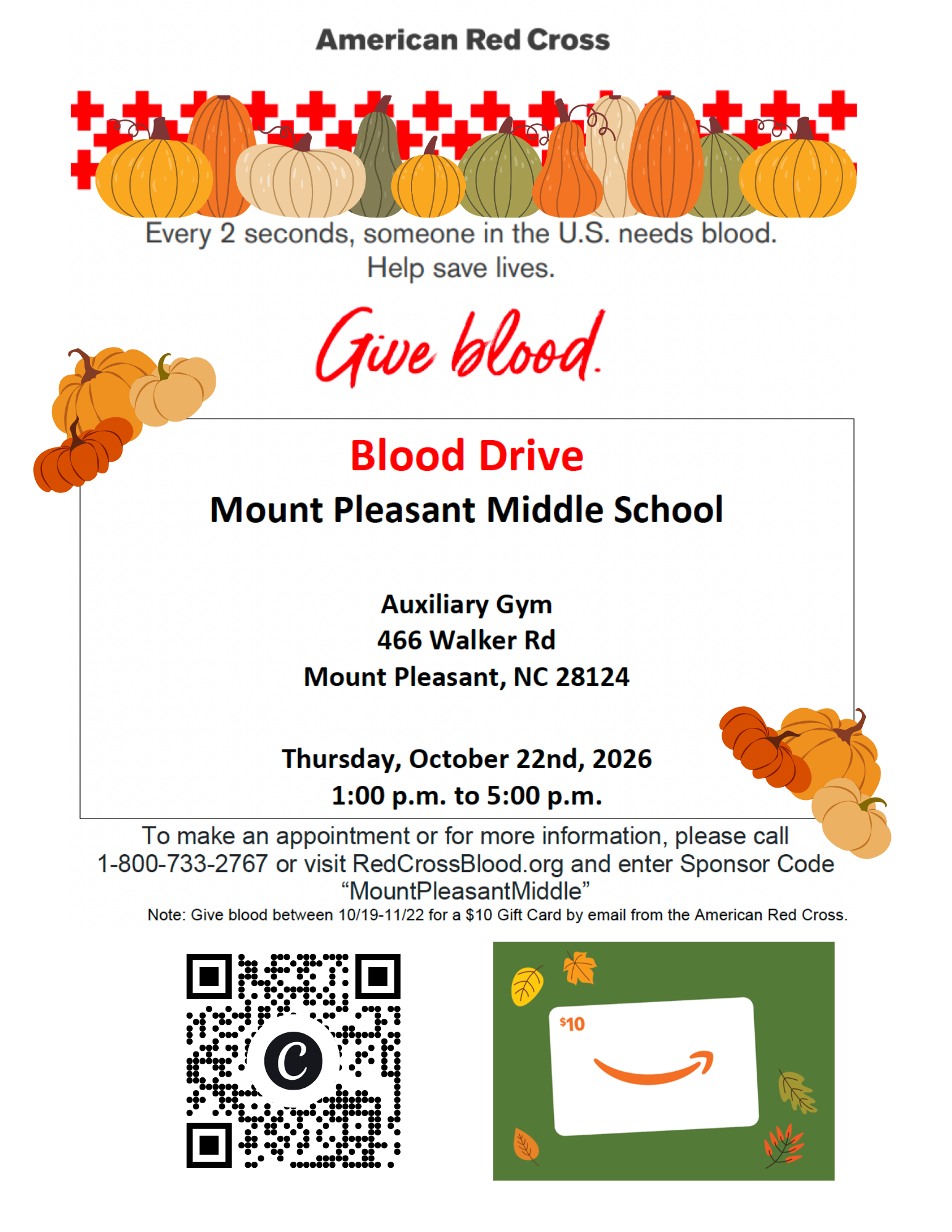 MPMS Blood Drive - Thurs., Oct. 22nd from 1-5pm