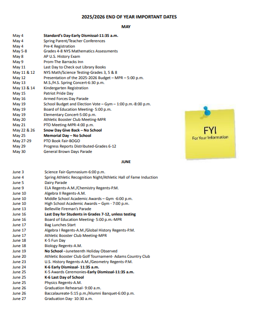 End of Year Important Dates Correction
