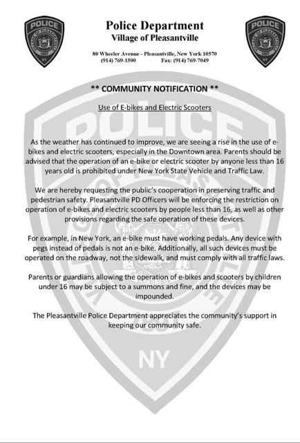 Village of Pleasantville Police Department Community Notification