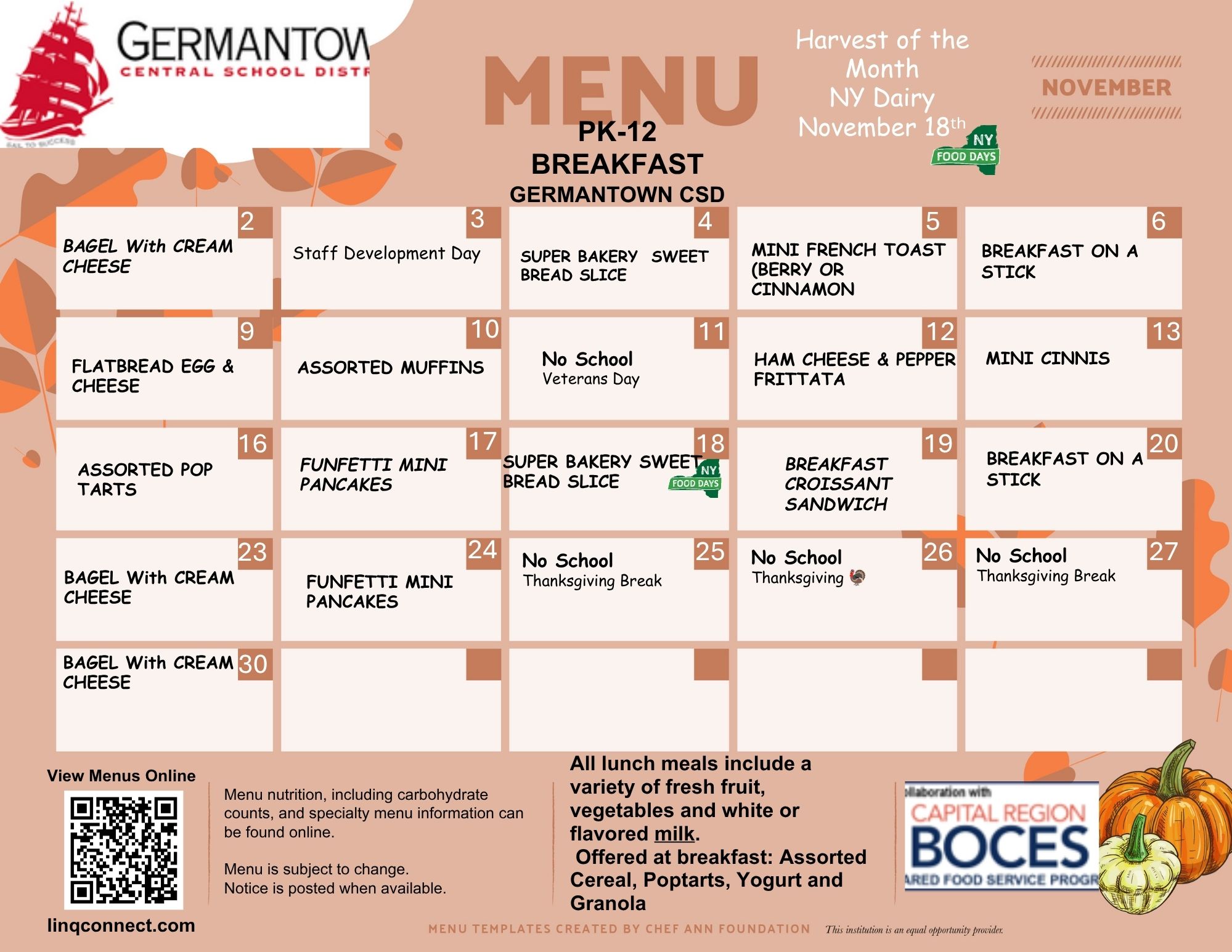 November Breakfast & Lunch Menu
