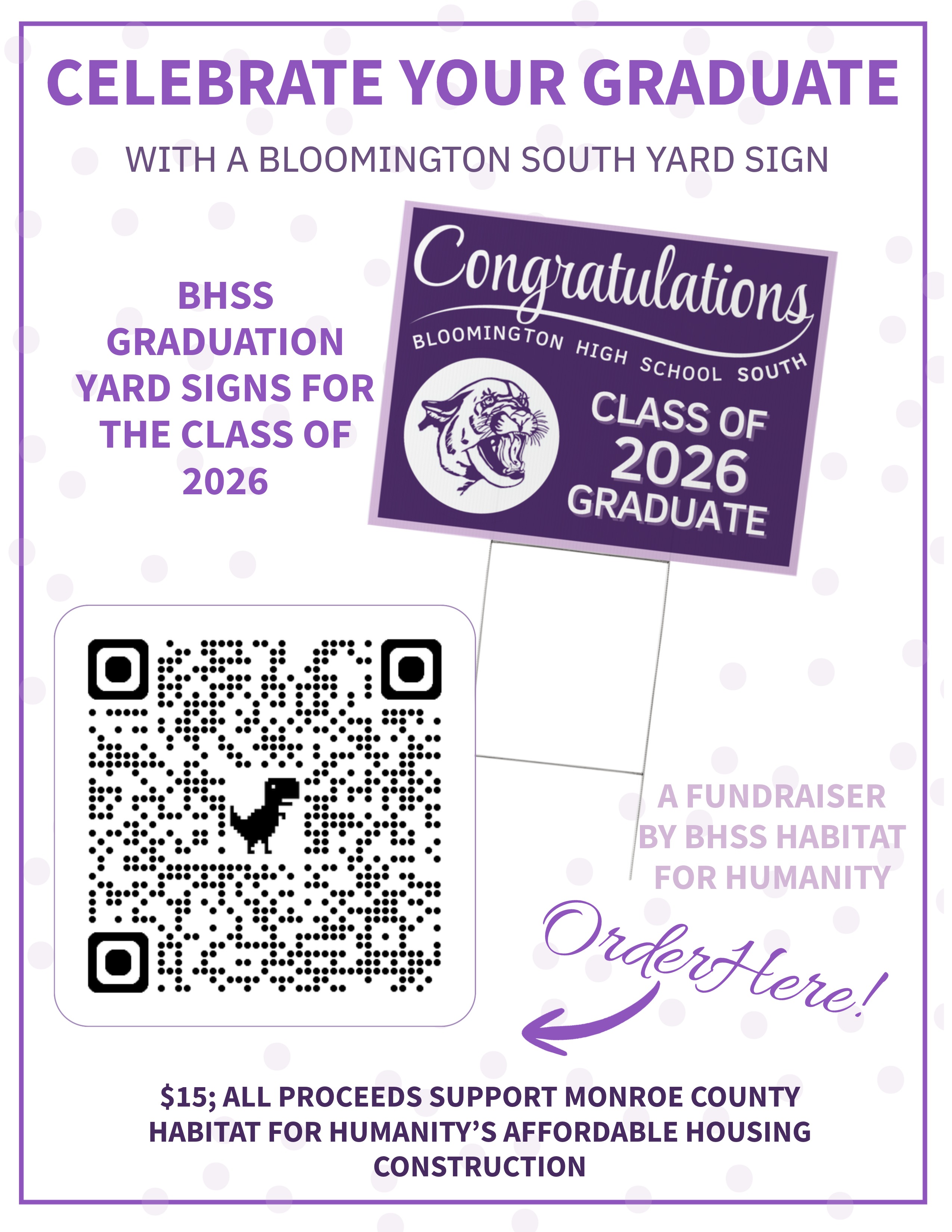 BHSS graduation signs for sale. Scan the QR code for more information.
