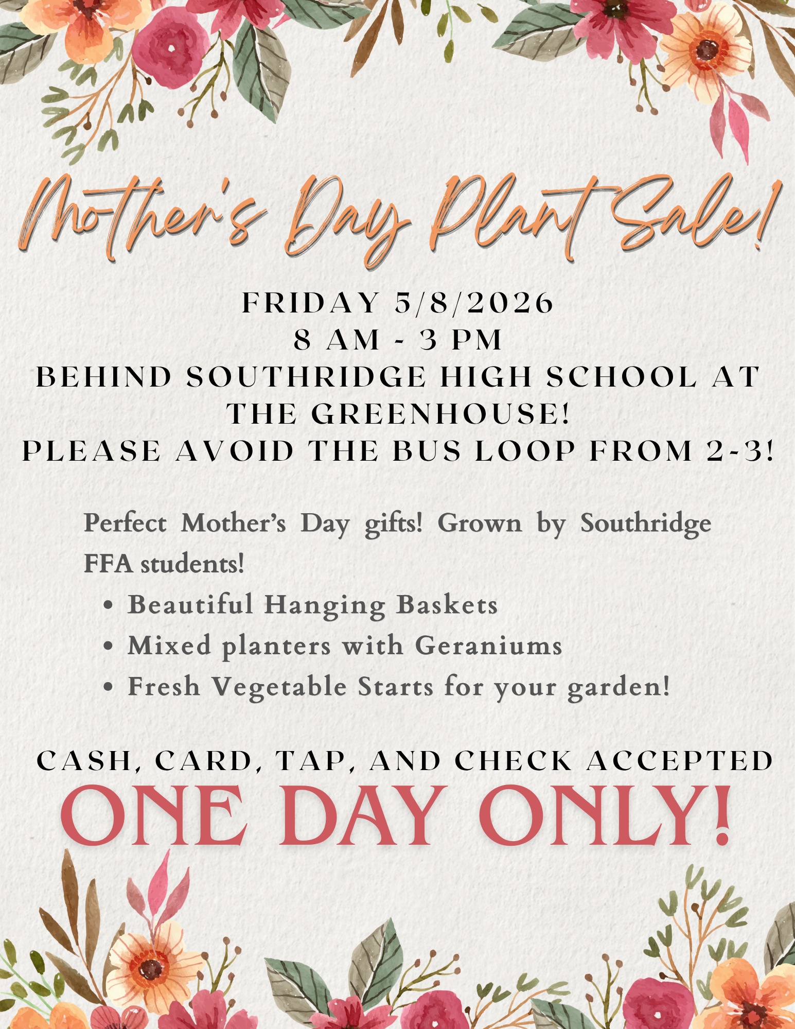 One Day Only! Mother’s Day Plant Sale This Friday 🌼