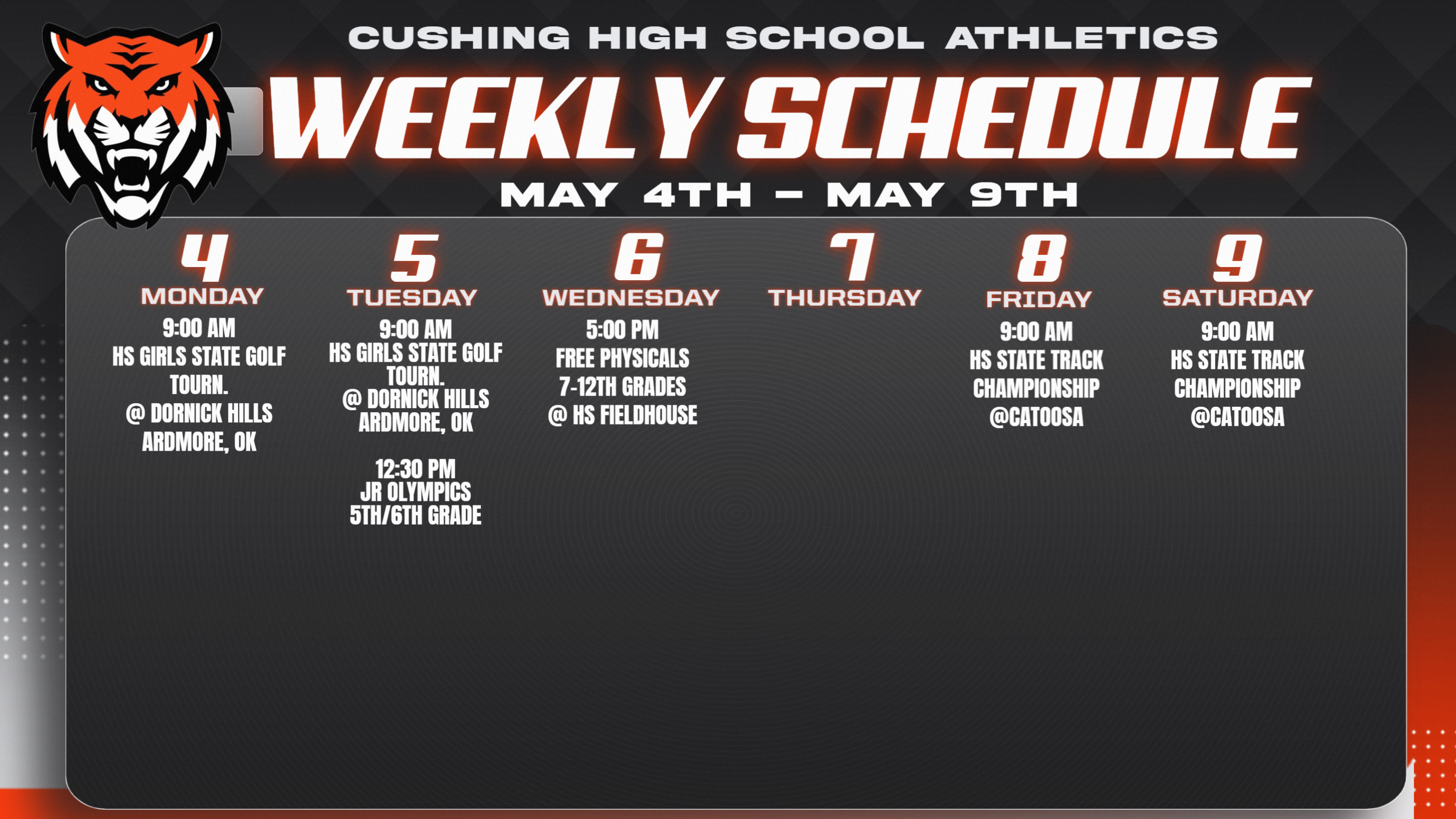 This Week in Cushing Athletics - May 4-9, 2026
