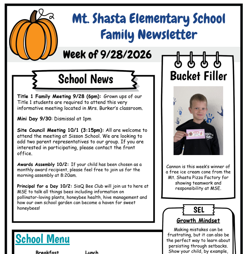 🚌 MSE Family Newsletter 9/28/2026 🎒