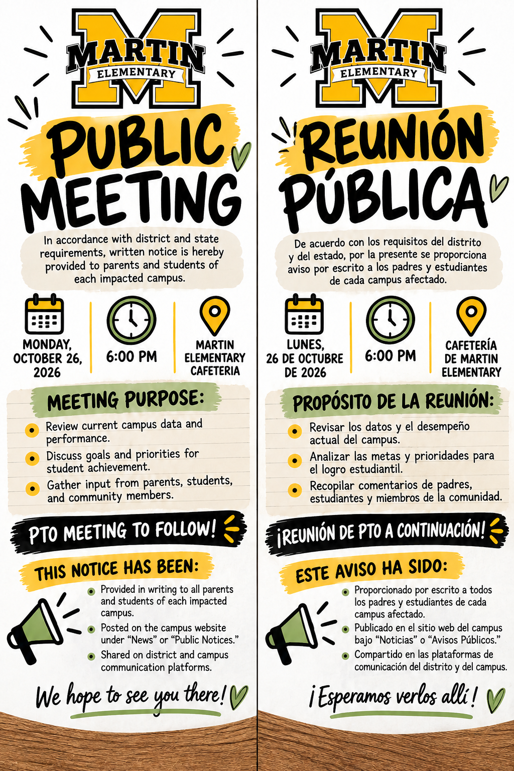 Martin Elementary Public Meeting & PTO Meeting | October 26