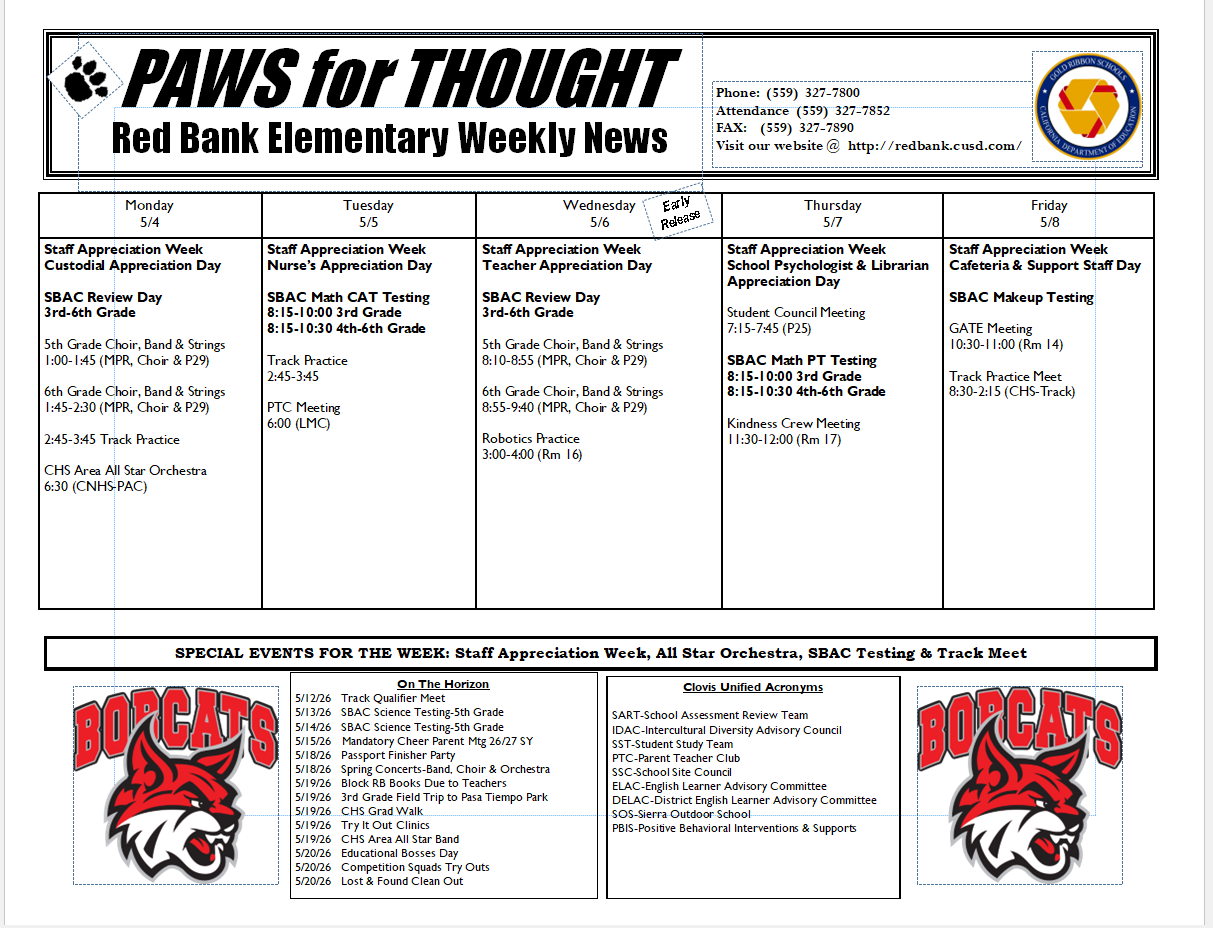 Weekly Calendar May 4-8, 2026