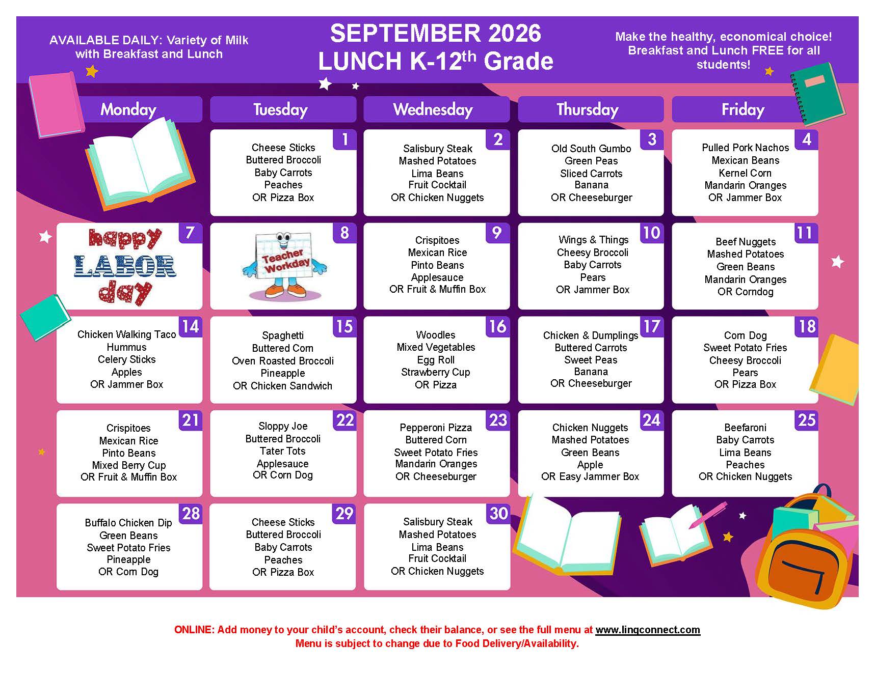 September Breakfast and Lunch Menus