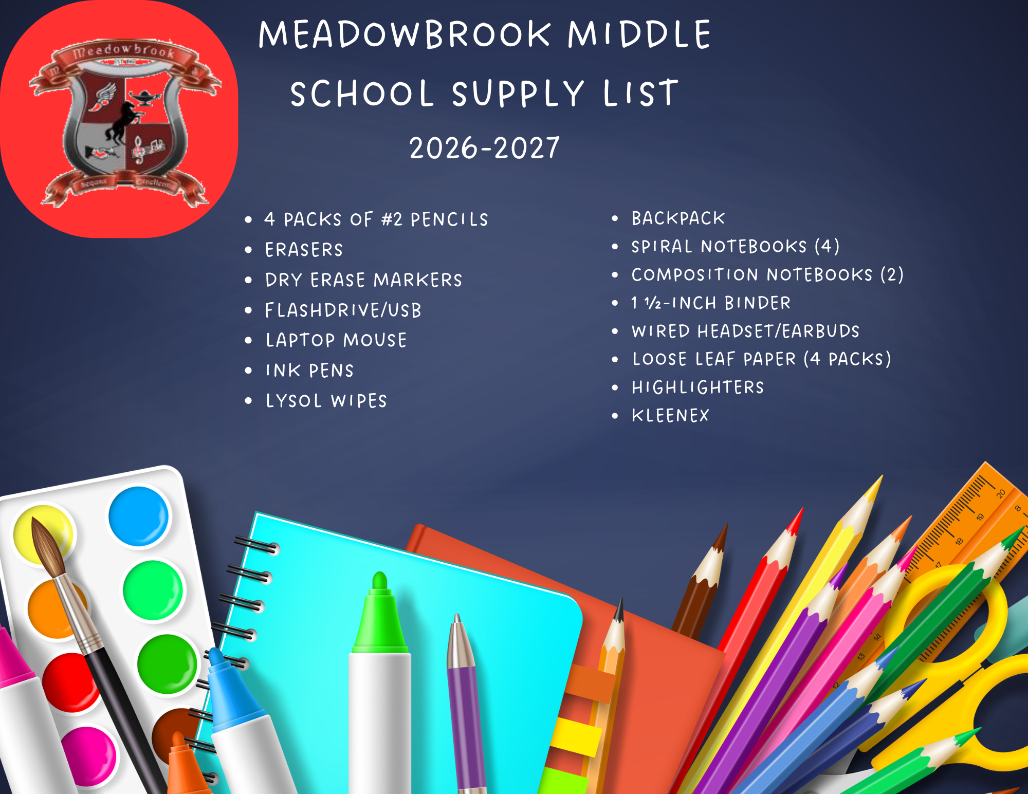 Meadowbrook 2026-2027 Supply List