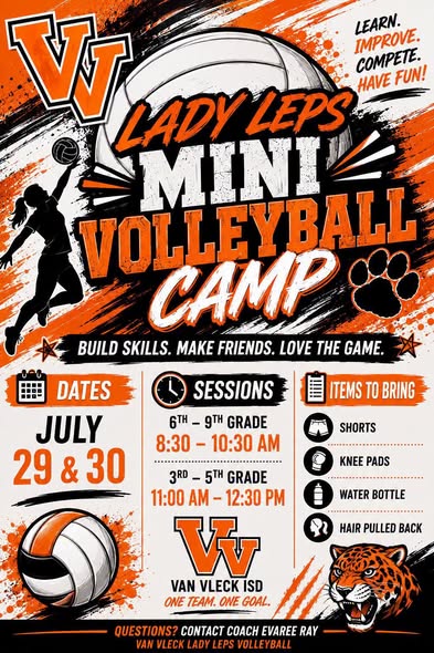 Volleyball and Football Camp Sign Up Reminders! Sign Up Today! Camp Dates Listed Below!