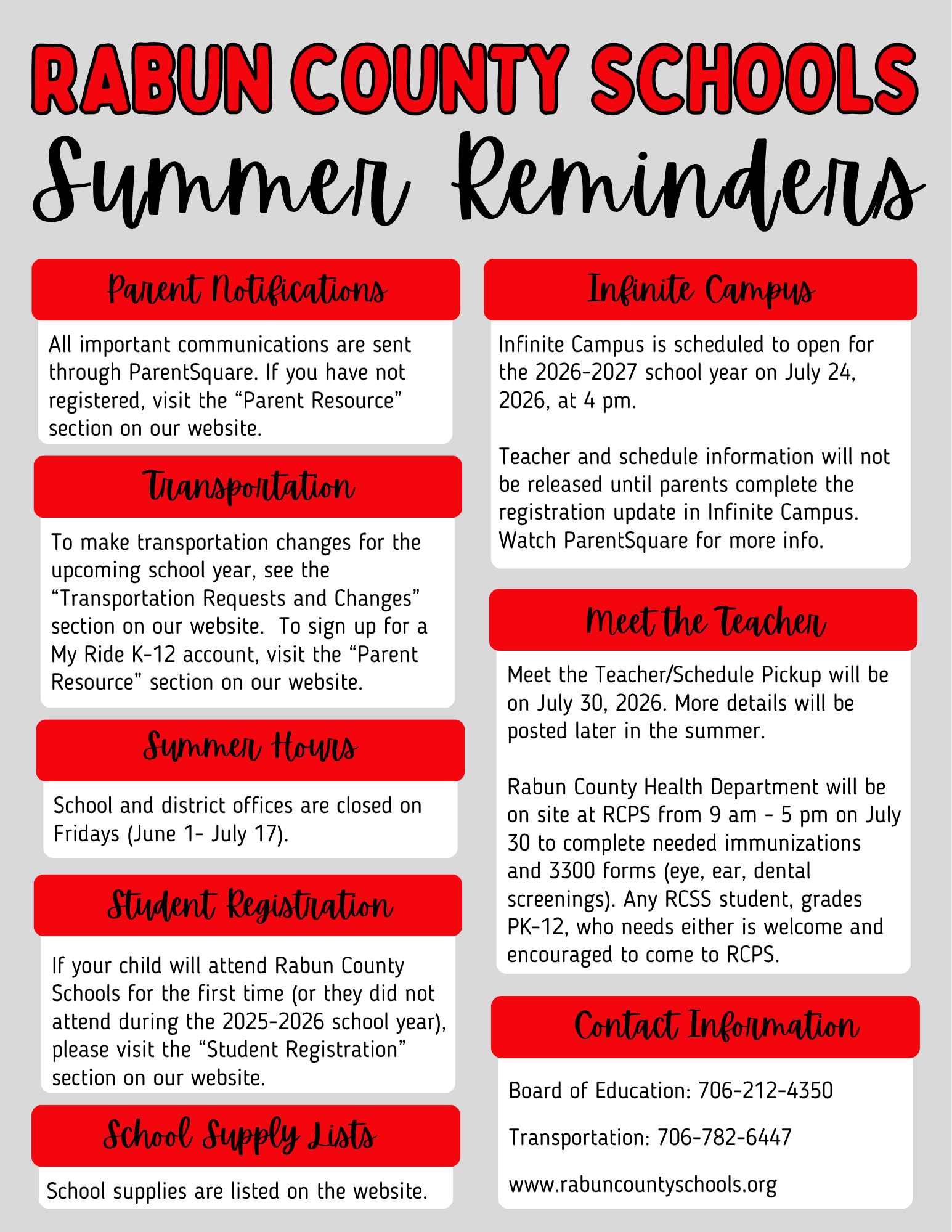 Summer Reminders