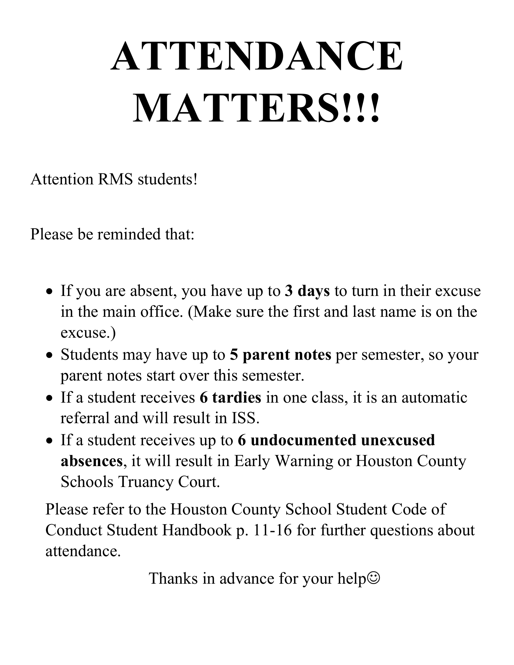Attendance Matters:  attendance reminders