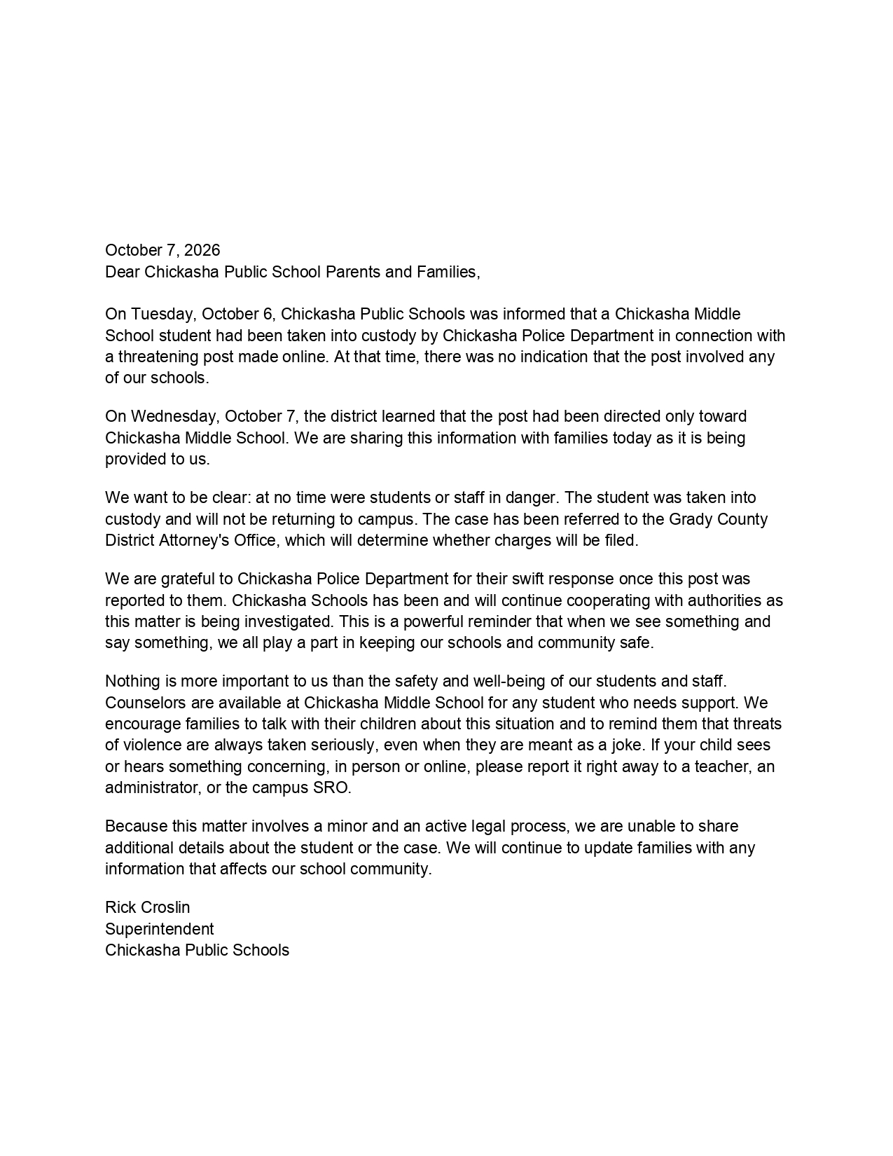 CMS Incident Statement