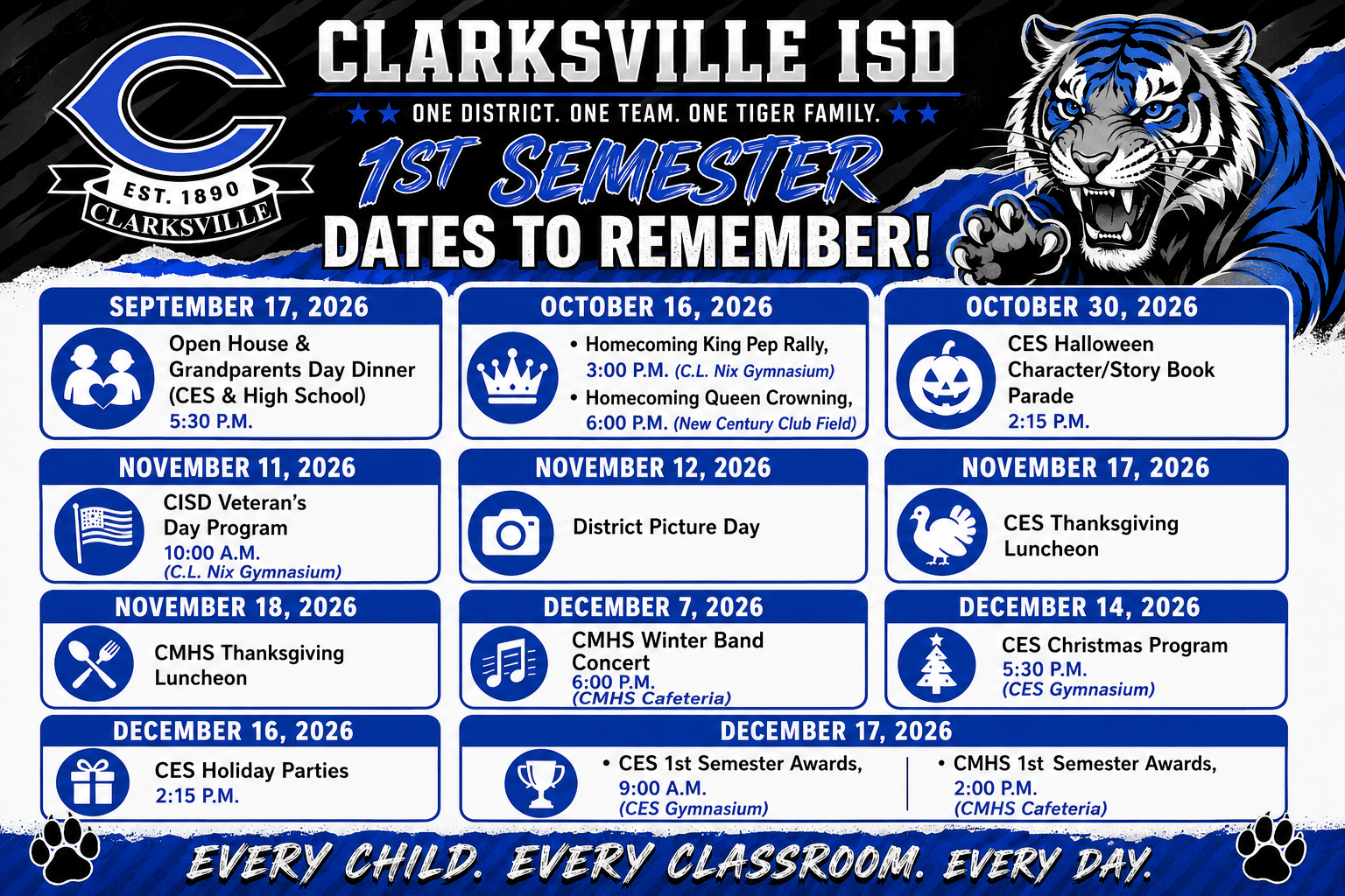 1st Semester CISD Event Calendar