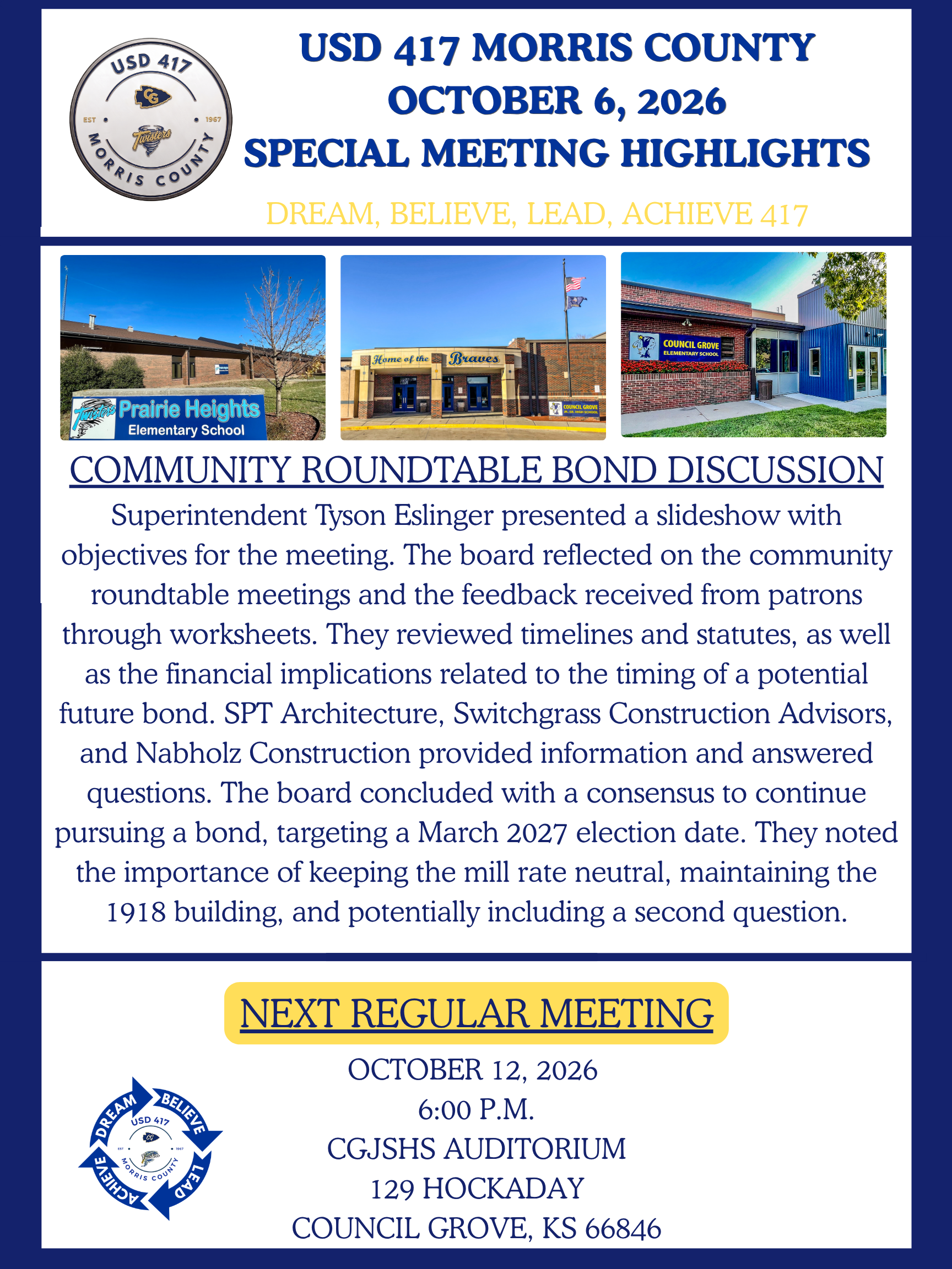 October 6 Special BOE Meeting Highlights