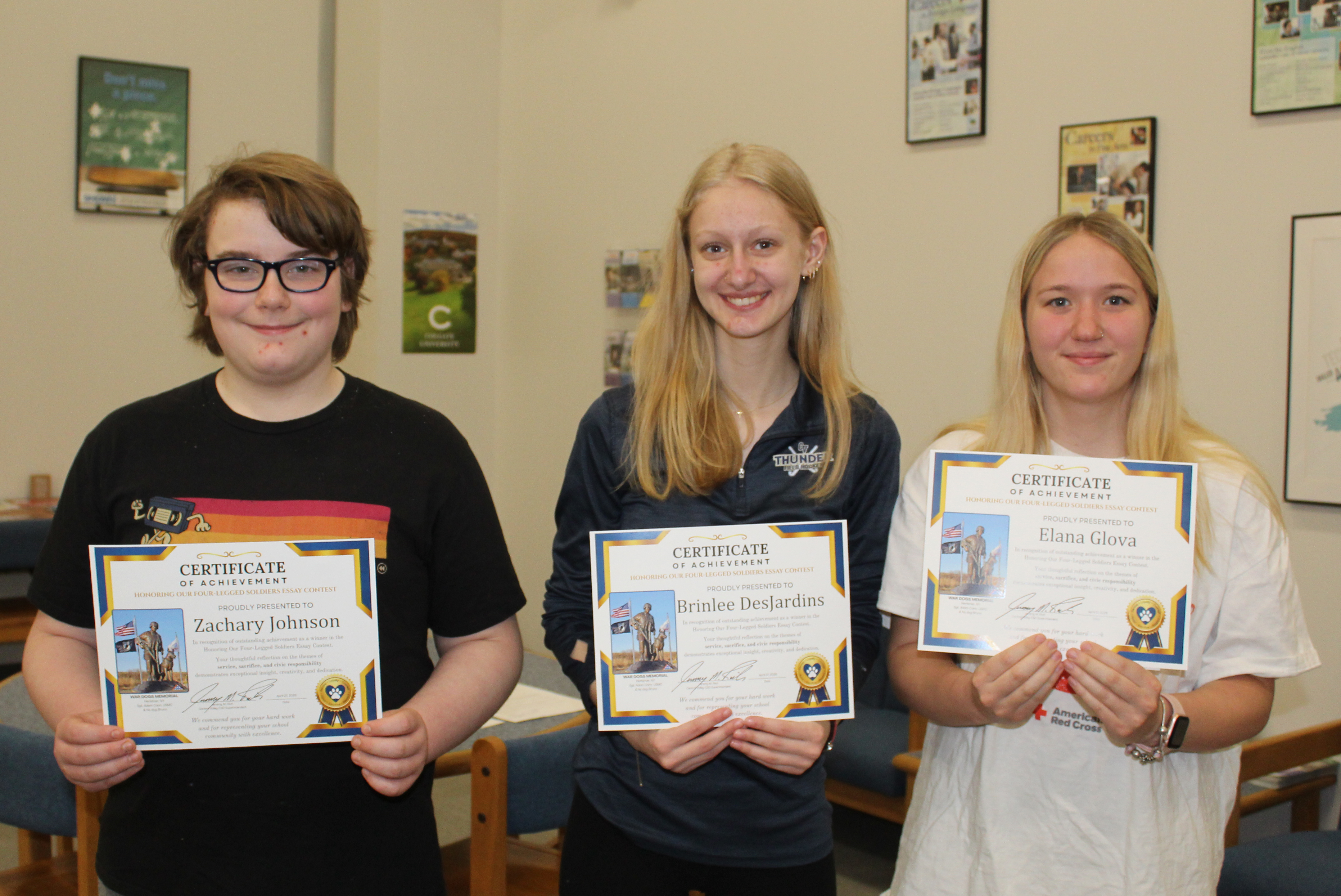 Local Students Honored in “Honoring Our Four-Legged Soldiers” Essay Contest