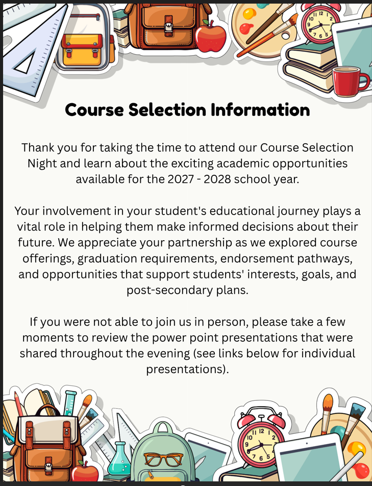 *CORRECTED Course Selection Info from 10/21