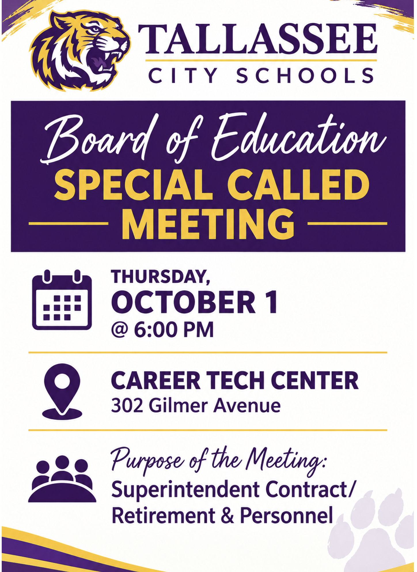 Special Called Meeting Announcement