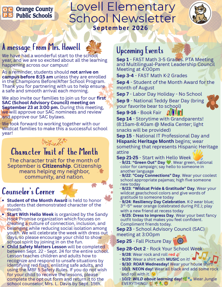 Lovell's Newsletter - September 2026_FALL into Learning🍂
