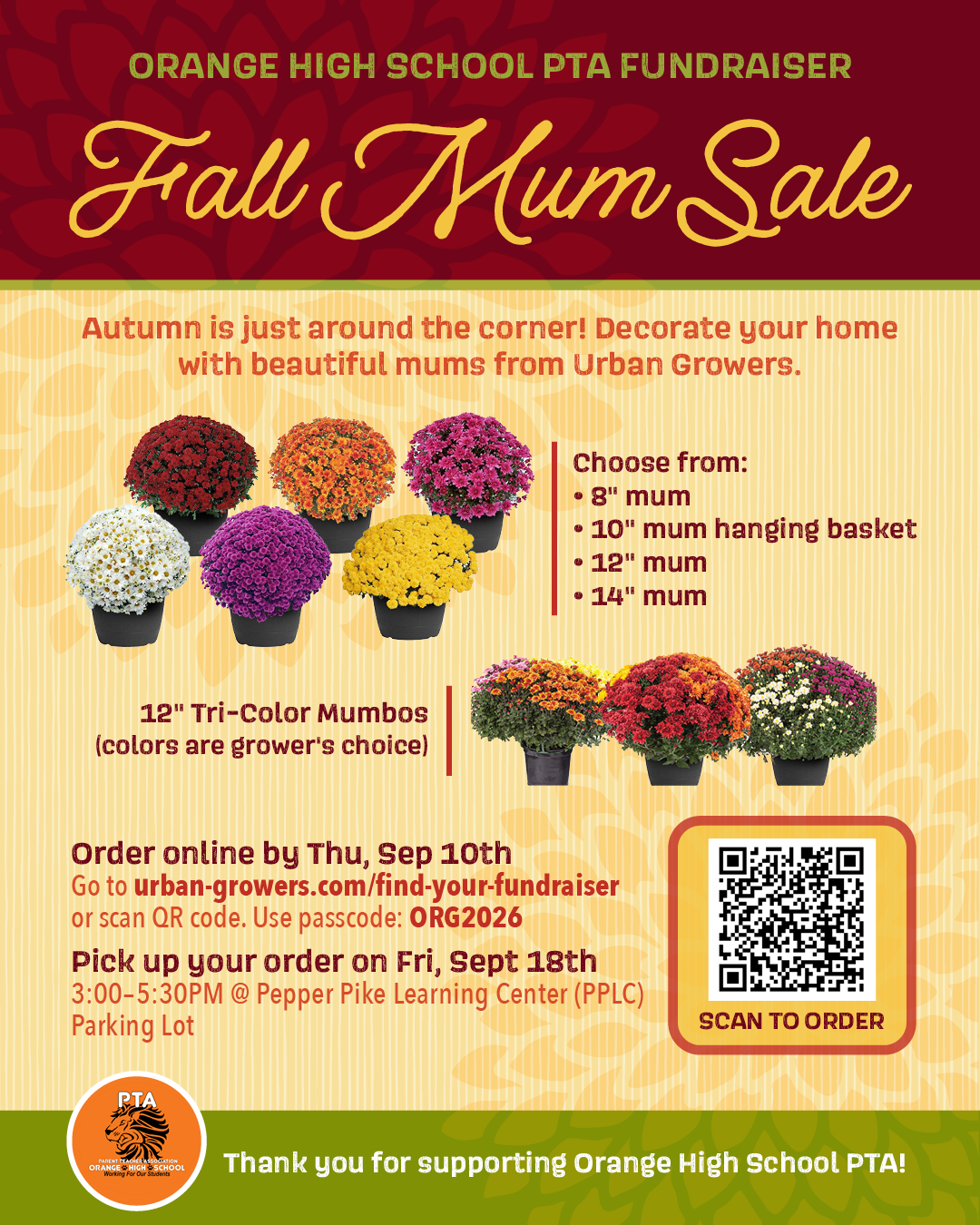 OHS PTA Fall Mum Sale - Order by Sept. 10