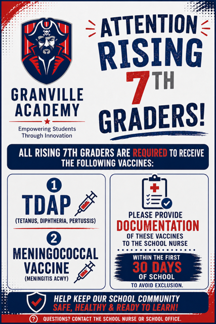 📢 Rising 7th Graders: Don't Forget Your Required Immunizations!