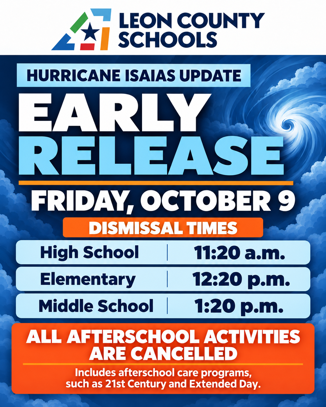 Early Dismissal Protocol for Friday, Oct. 9 