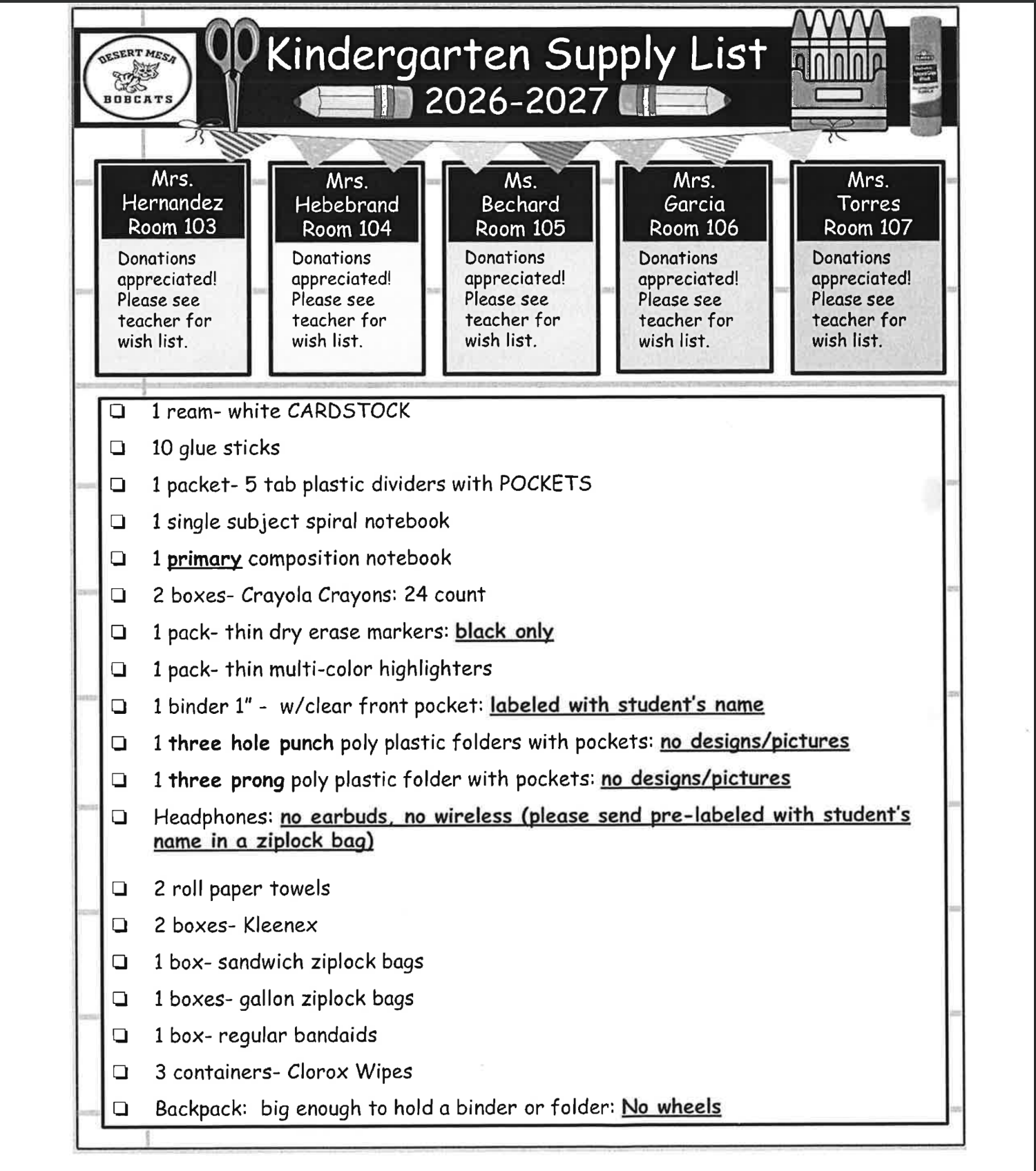26-27 School Supply Lists